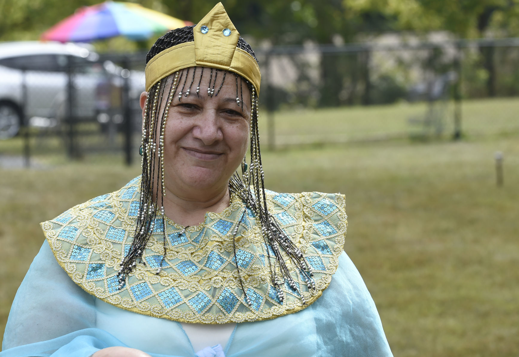 Magda Youssef of Christiansburg in a traditional Coptic outfit